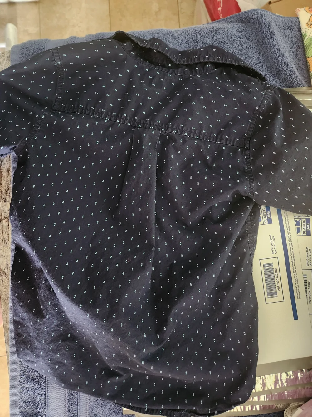 The Children's Place Navy Button-Down Shirt with Light Blue Micro Dots
